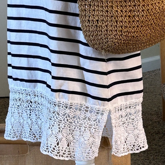 Lauren Jeans Company Ralph Lauren Navy/White Striped tank dress w/ crochet hem - Picture 7 of 11